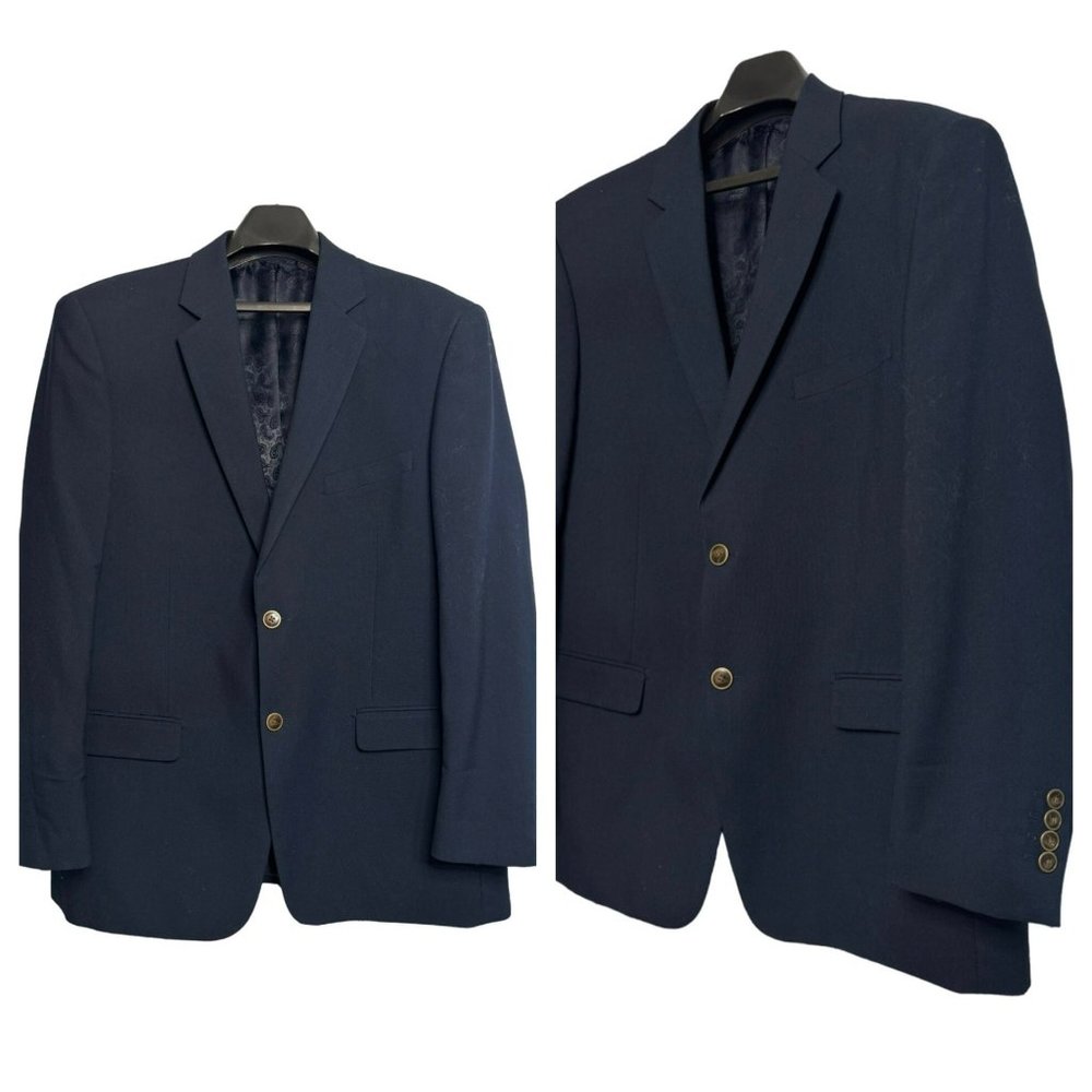 Adolfo Blazer Sport Coat Microtech Dinner Jacket Men's Navy Blue 2 Button SZ 44R